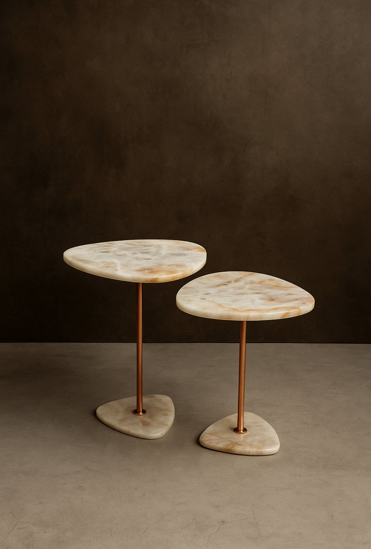 Dupla Sangiovese- Mesa Lateral Quartzito Cristallo- Rose Haste Rose Gold - 2 Mesas 55 e 60 cm