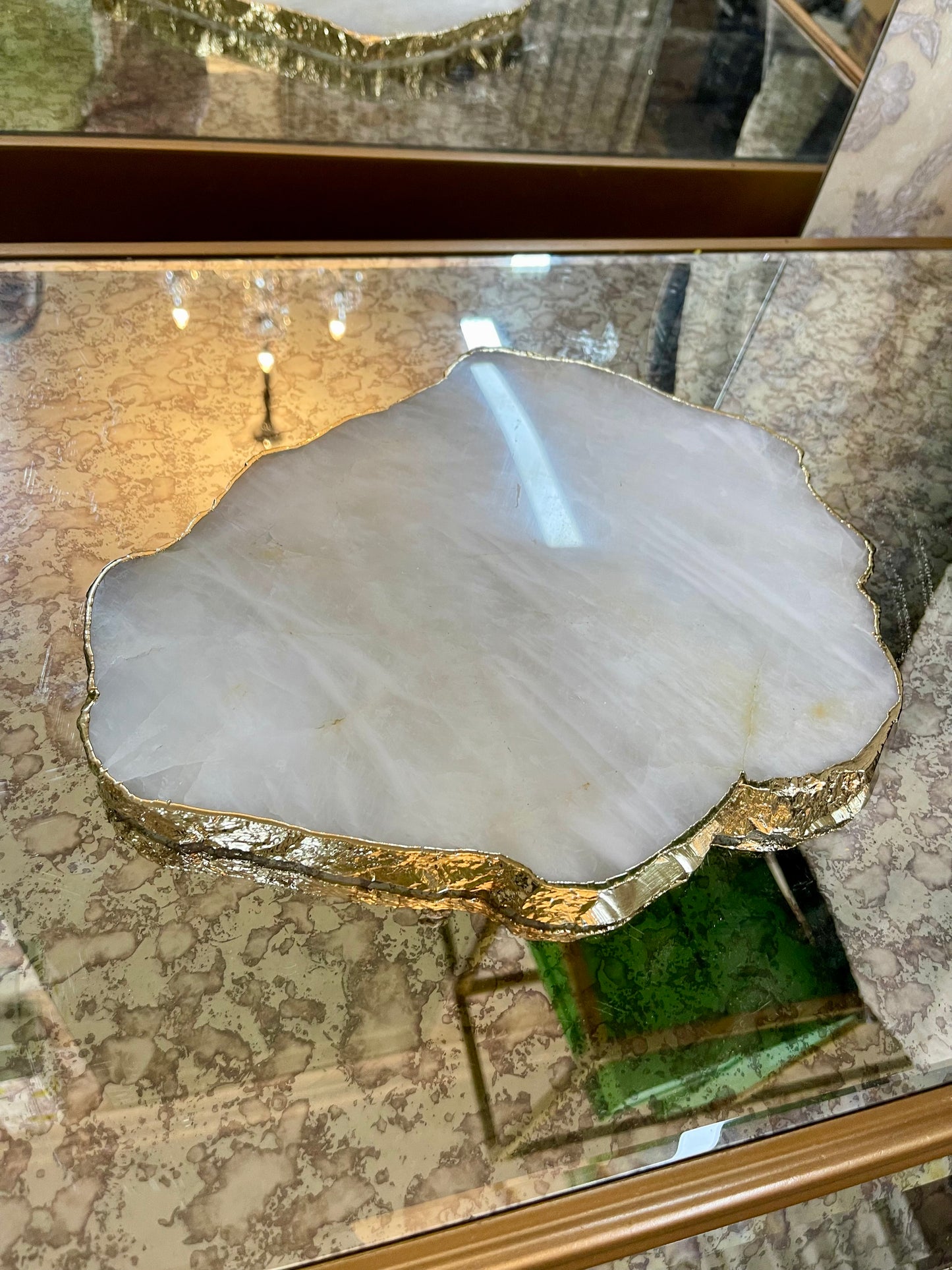 Platter Quartzo Branco - Natural com Bordas Folheadas a Ouro 24k