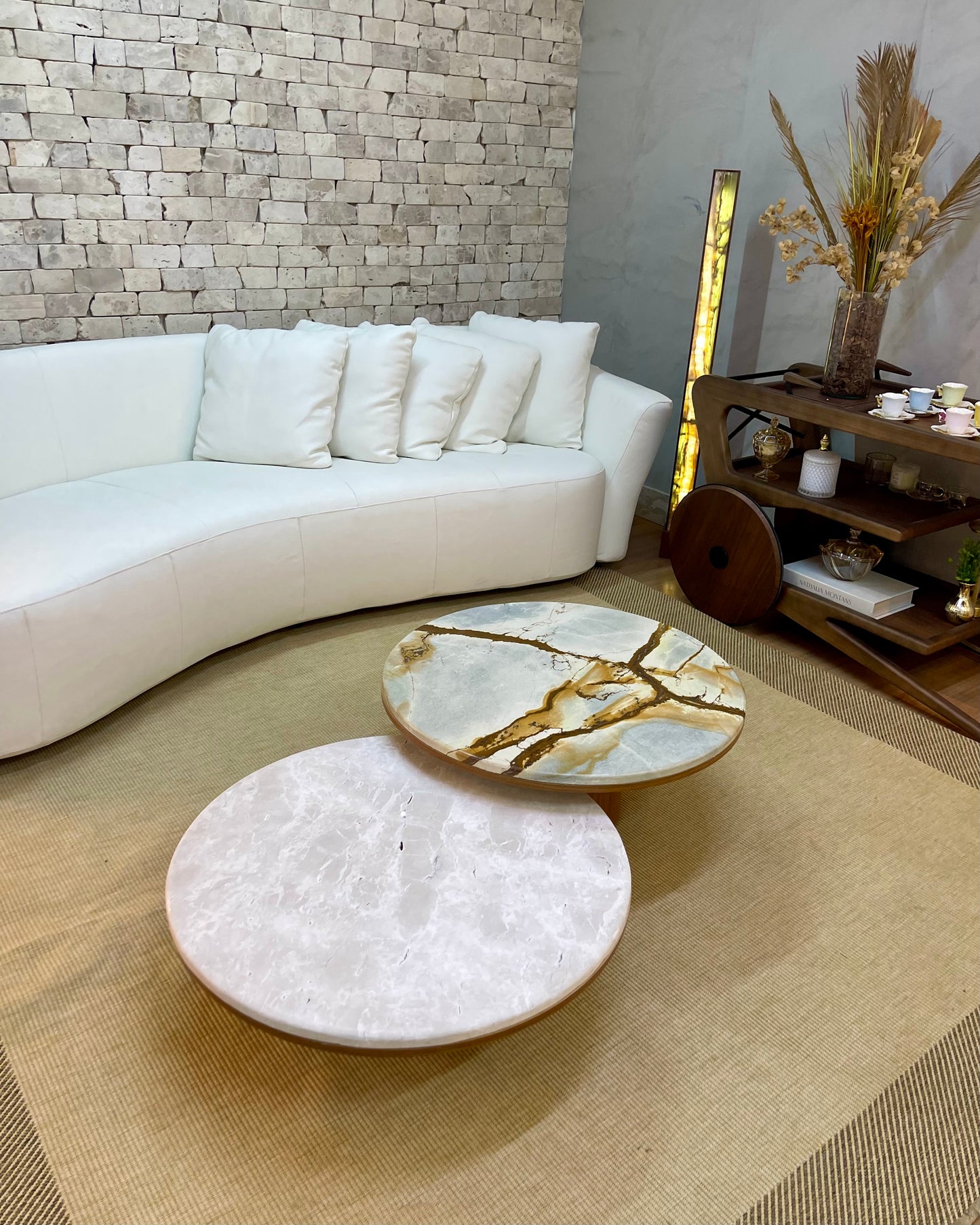 Mesa de Centro Casal Malbec White Cream e Blue Deep