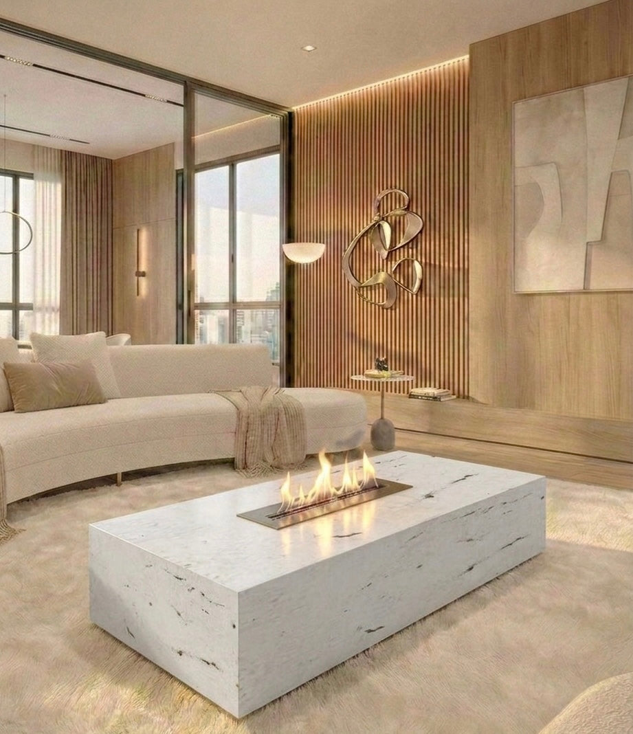 Lareira Ecológica - Mármore Travertino White Cream