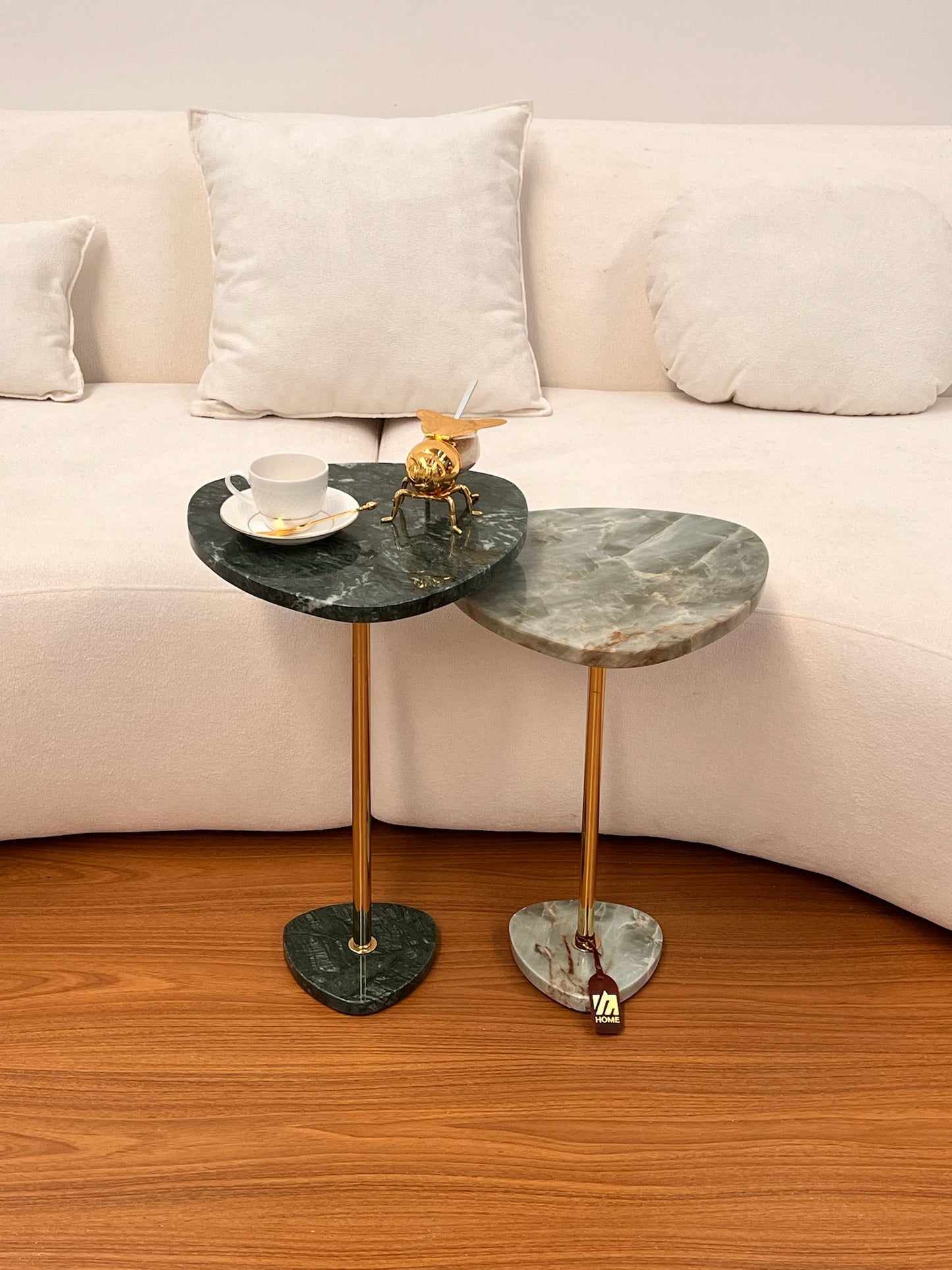 Dupla de Mesas Sangiovese - Mármore Verde Guatemala e Quartzito Verde Esmeralda - 60 e 55 Cm 2 Mesas