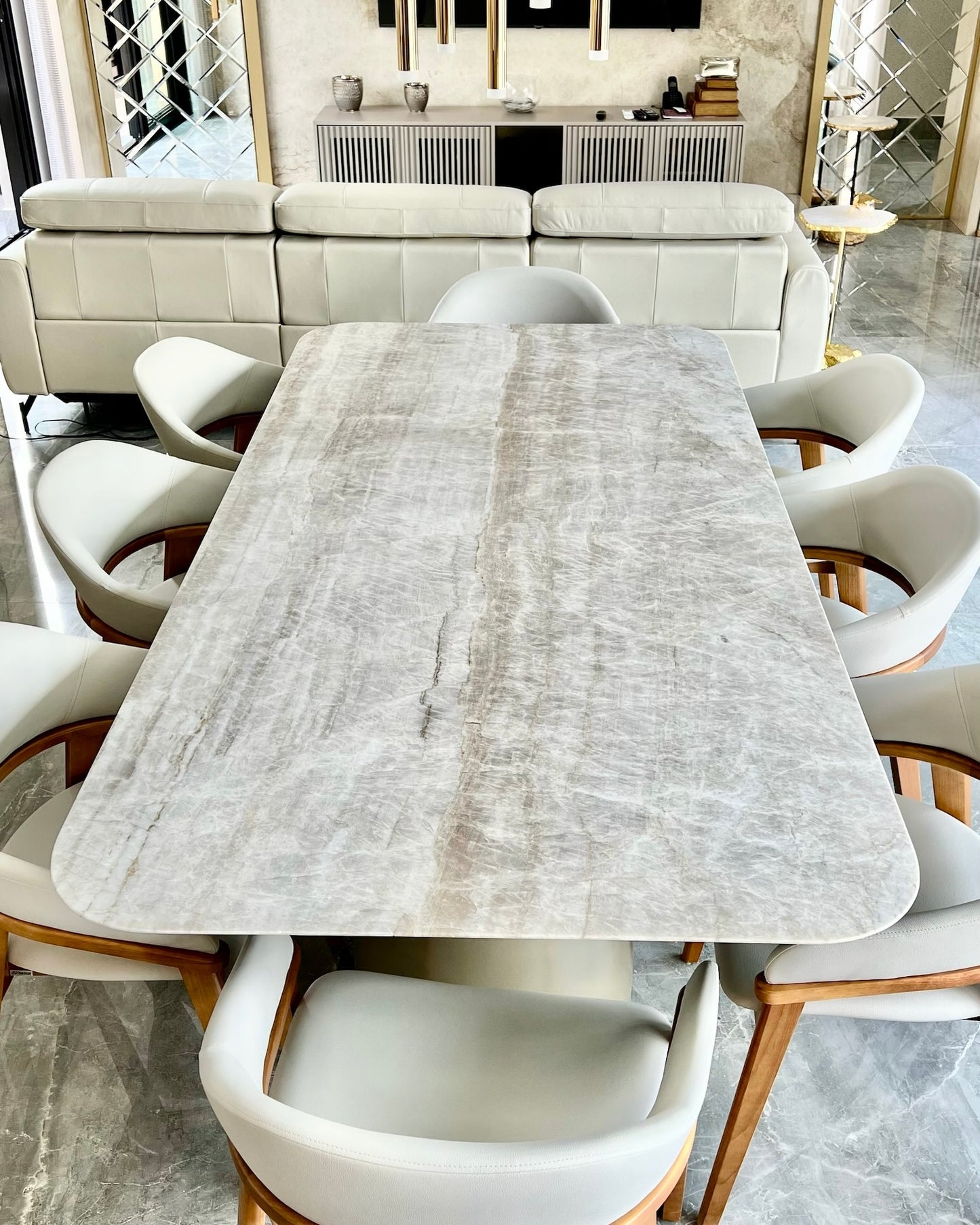 Mesa de Jantar Londres Quartzito Perla Santana