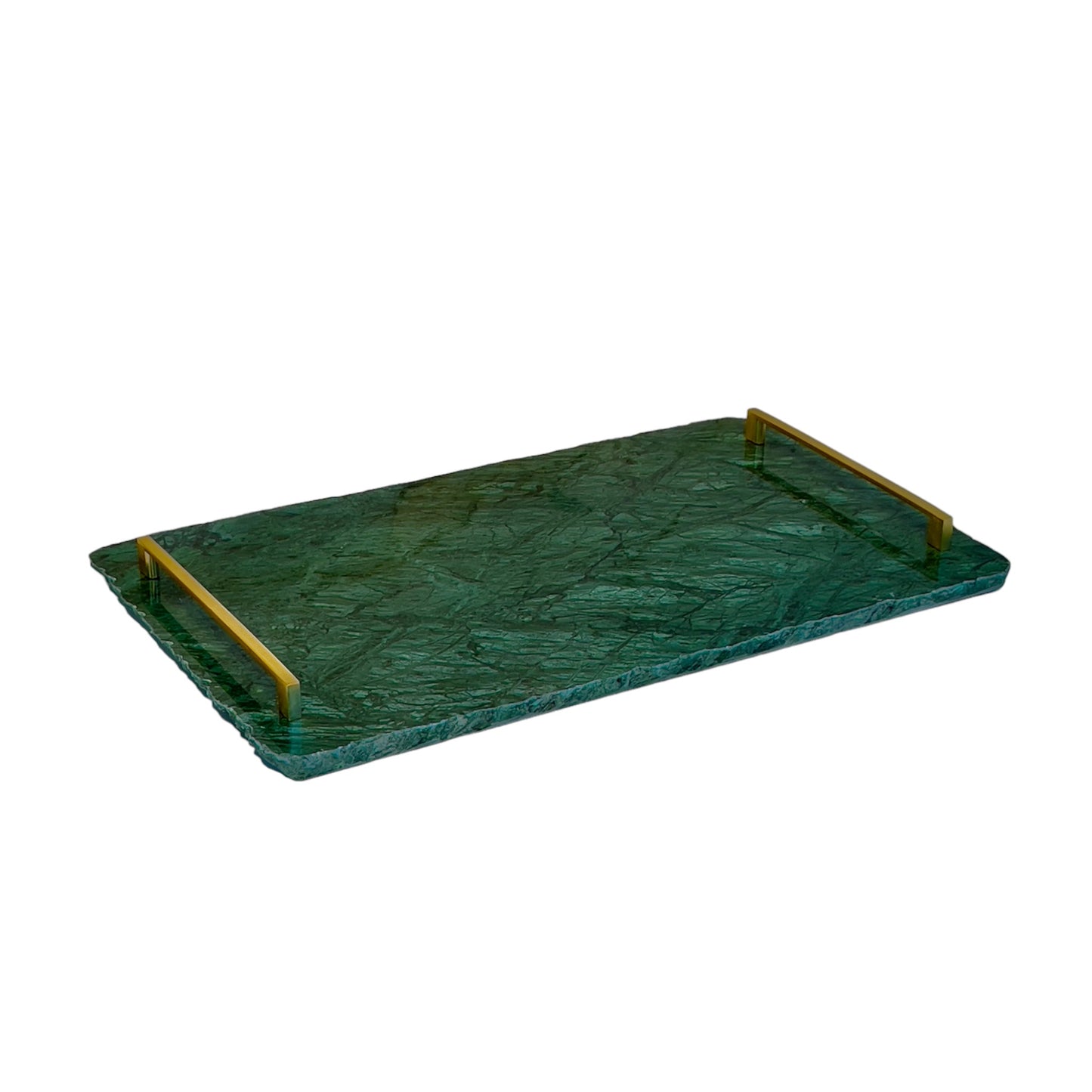 Bandeja - Adega Bar - Mármore Verde Guatemala Alça Slim Dourada 32x60 Cm