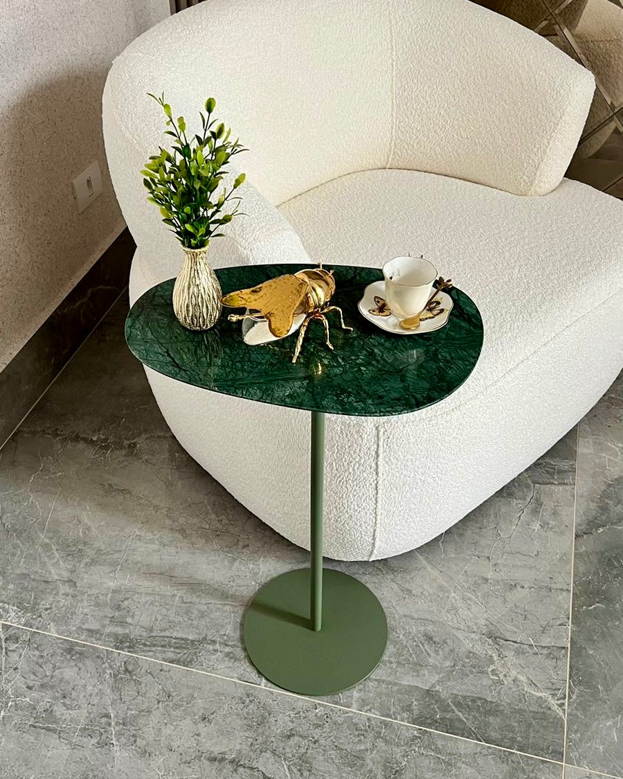 Mesa de Apoio - Tulipa Mármore Verde Guatemala Sarinen - Base Verde
