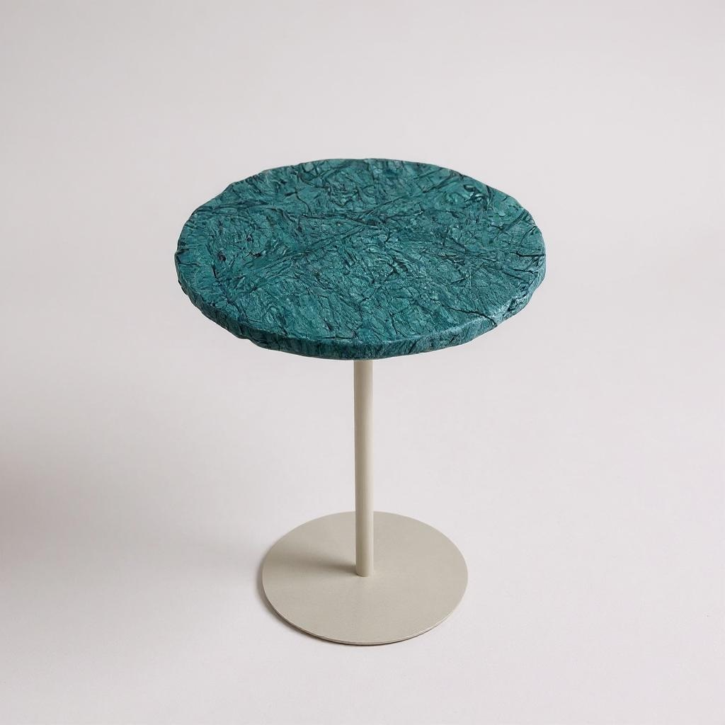 Mesa de Apoio - Linha Zera - Mármore Verde Guatemala Orgânico- Base Cor Bege