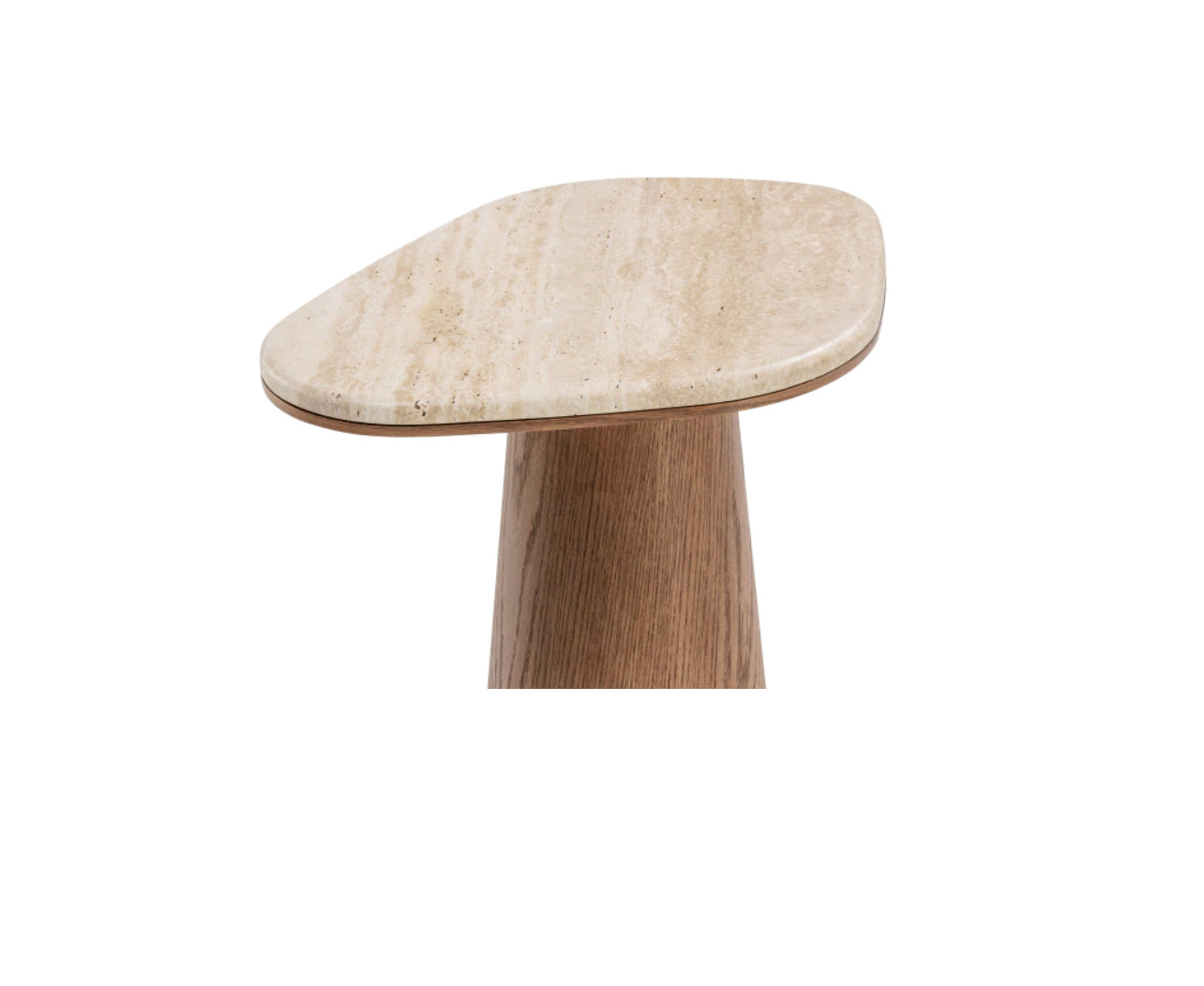 Mesa Conha de Apoio - Mármore Travertino Romano Legítimo - Base Cilindro Robusta Madeira Freijó