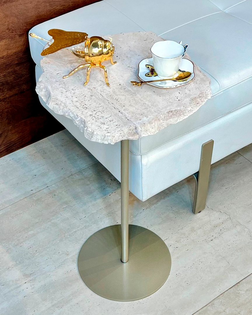 Mesa Orgânica Zera Mármore Travertino Romano Legítimo