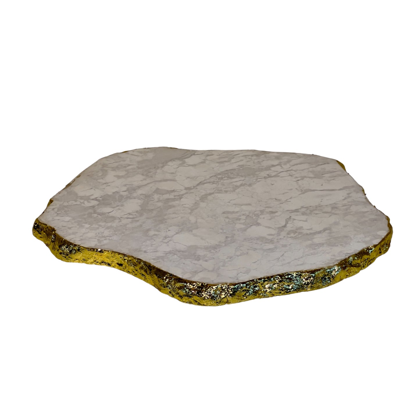 Platter - Mármore Travertino Nacional- Textura Levigado (Natural) com folha de ouro na borda - 25 Cm de diâmetro!