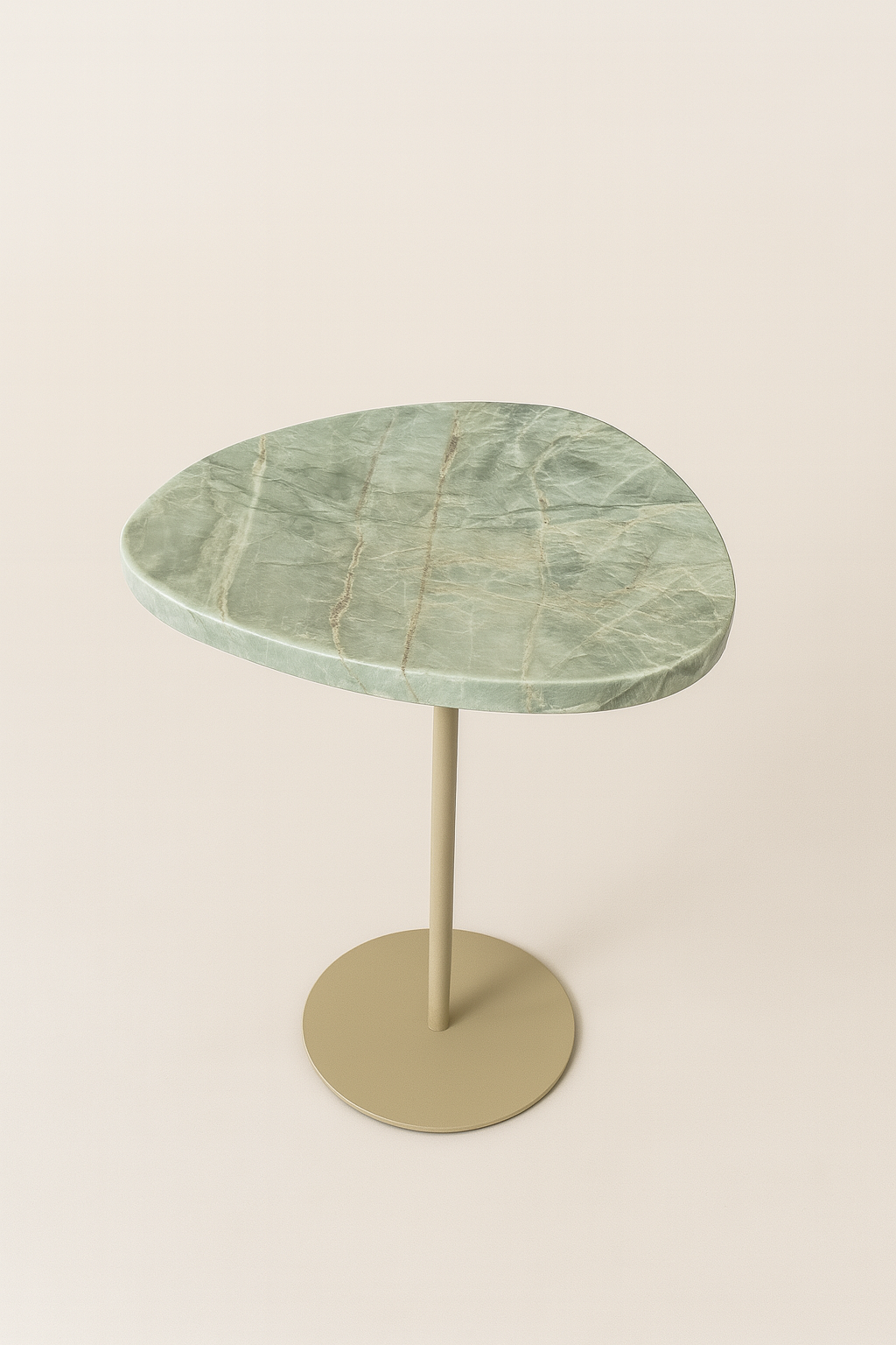 Mesa de Apoio - Linha Essencialle - Quartzito Verde Esmeralda - Base cor Bege Redonda