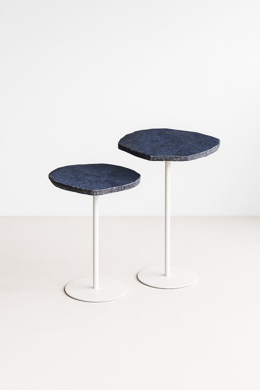 Dupla Orgânica - Mármore Azul Raríssimo - 2 Mesas 55 e 60 Cm de altura - Base branca