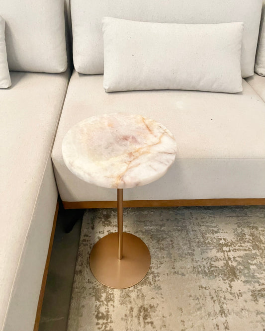 Mesa Lateral - Quartzito Cristallo Rose - Base Champagne