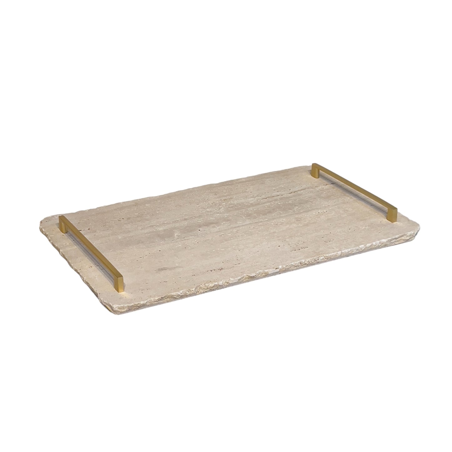 Bandeja Adega Bar - Mármore Travertino Romano - Alça Slim Dourada 30x50 Cm