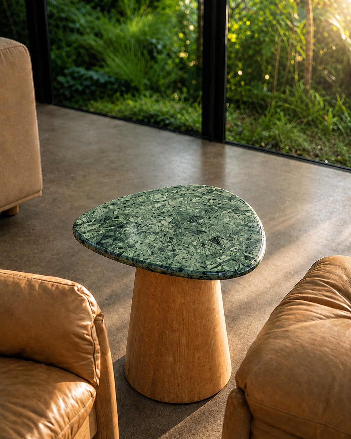Mesa Gran Sangiovese Mármore Verde Guatemala- Base Cone Madeira Freijó