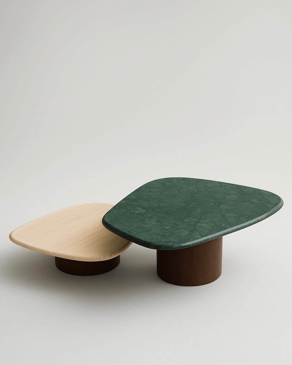 Duo Concha - Mármore Travertino Romano e Verde Guatemala - Base Cilindro Grande