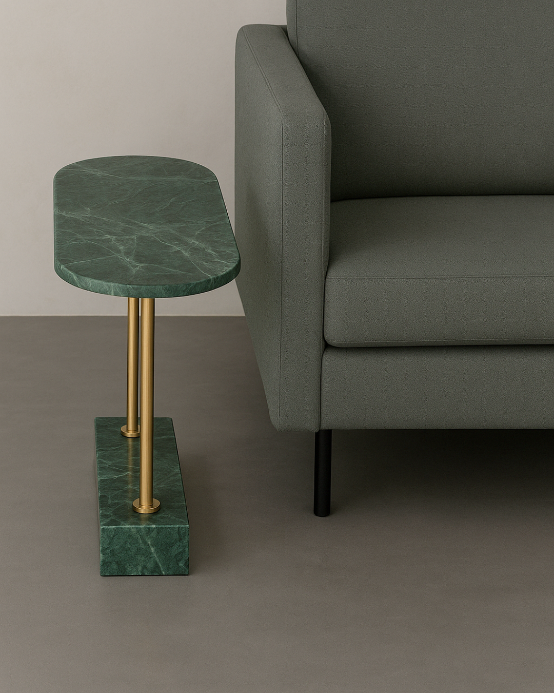 Mesa Aparador - Mármore Verde Guatemala / Haste cor Dourada