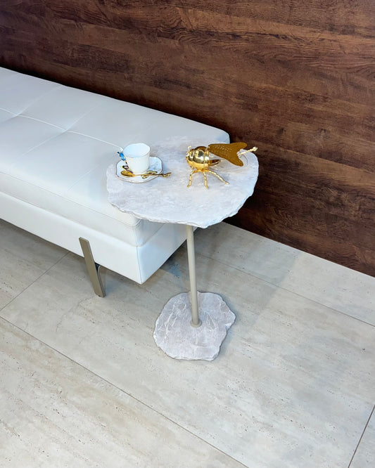 Mesa Lateral - Mármore Travertino Romano Legítimo / 60 Cm de Altura/ Peça Única