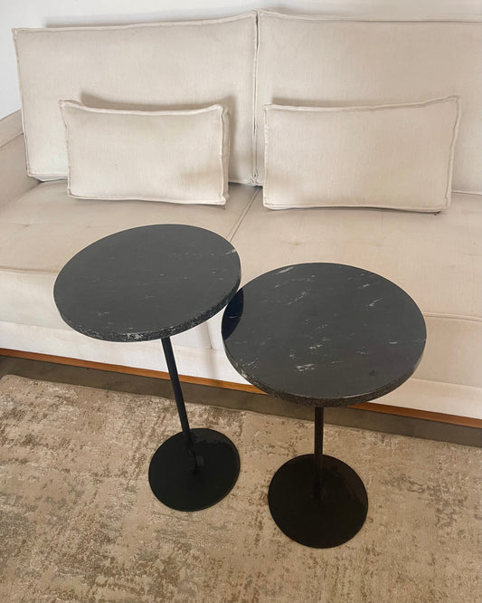 Dupla 2 Mesas Laterais - Mármore Diamante Negro - 60 e 55 Cm de Altura