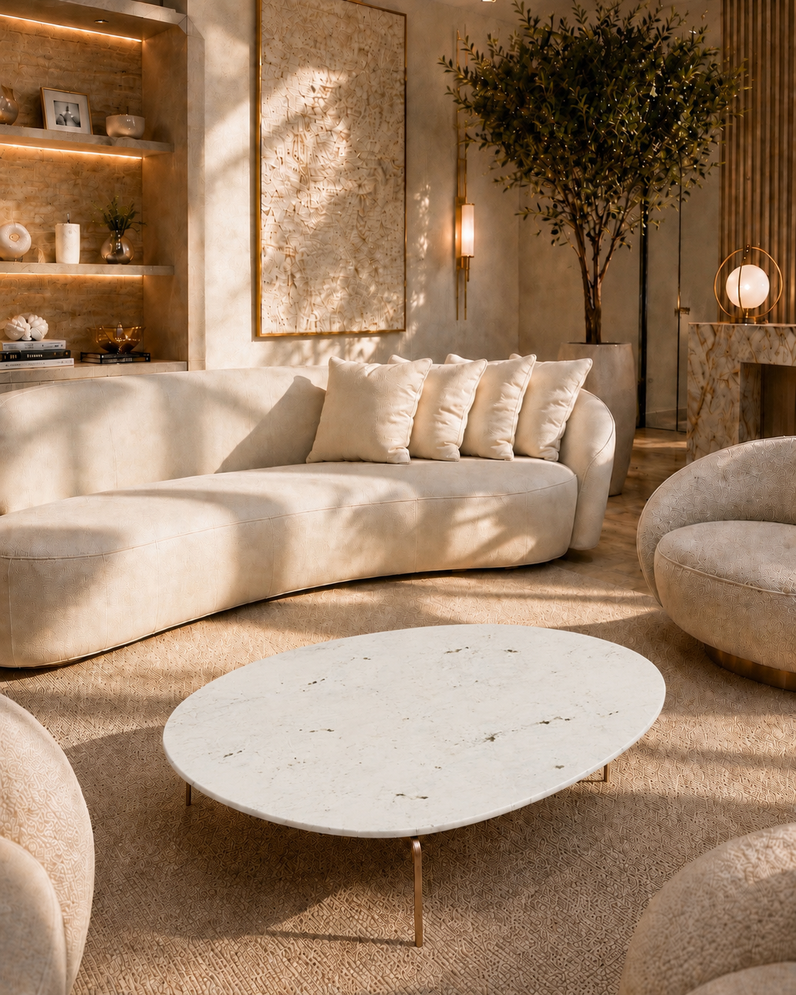Mesa de Centro Versátille Mármore Travertino White Cream