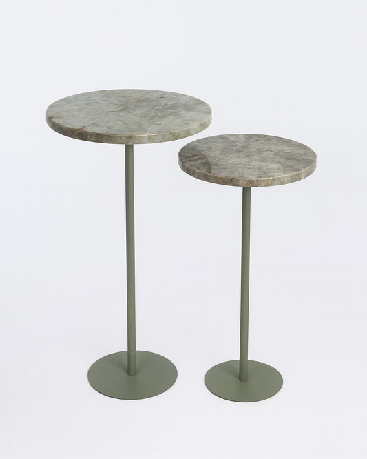 Dupla 2 Mesas de Apoio - Quartzito Verde Esmeralda - 60 e 55 Cm de Altura - Base cor Verde