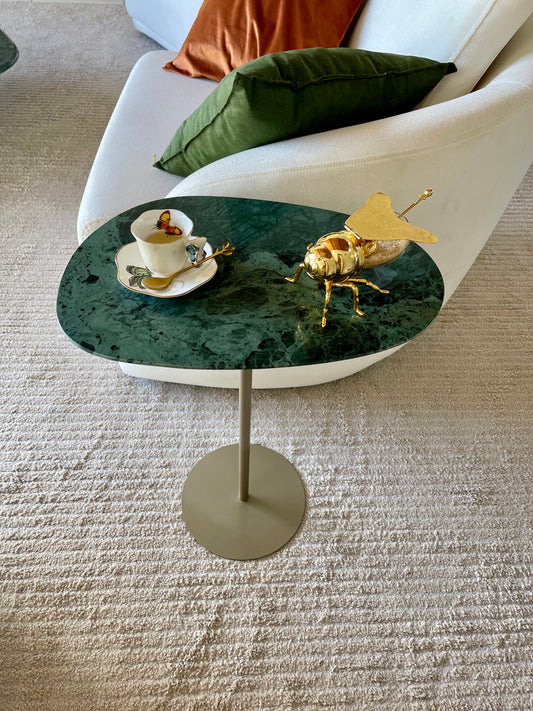 Mesa - Lateral Tulipa Mármore Verde Guatemala Sarinen - Base Champanhe