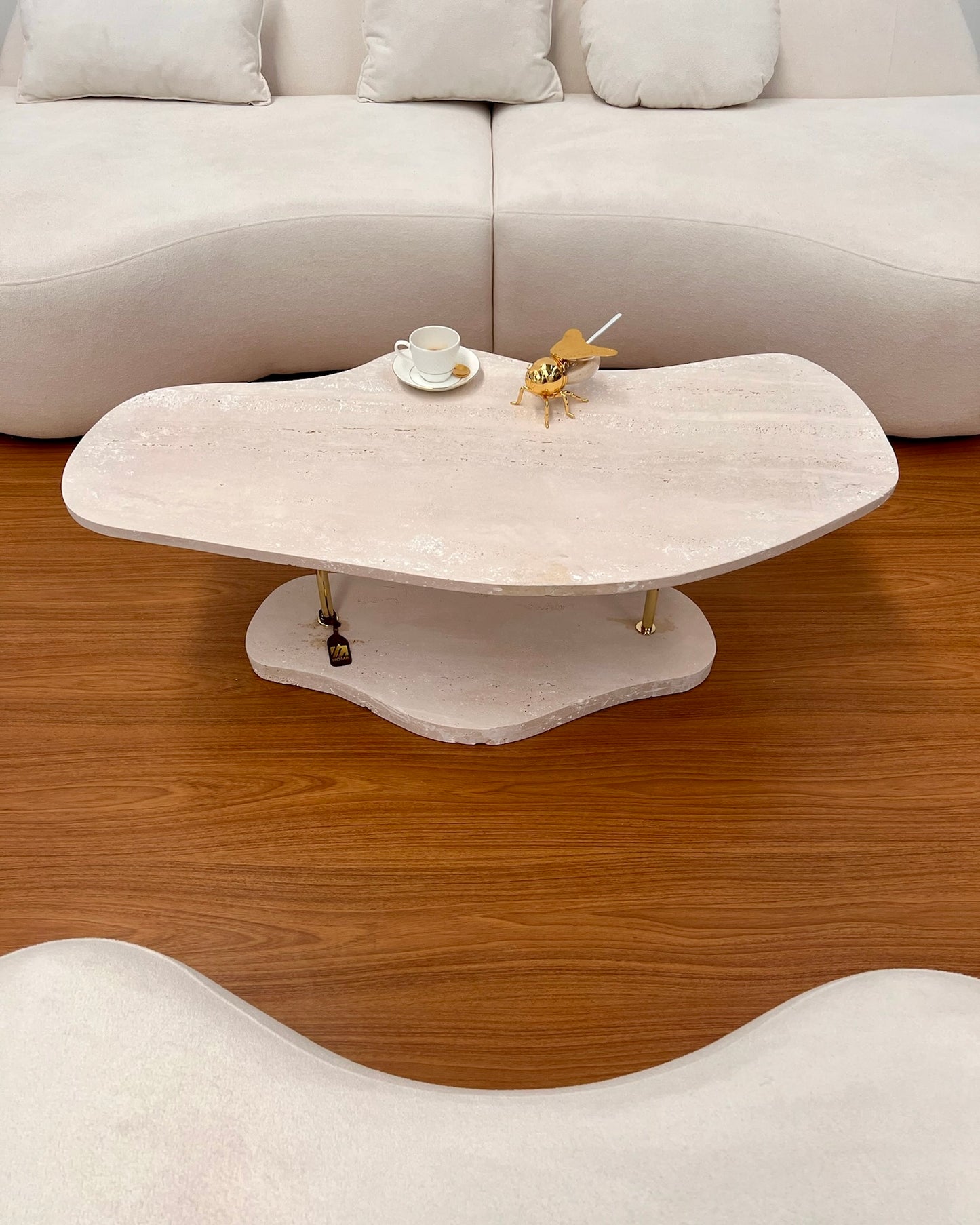 Mesa de Centro - Dunas Mármore Travertino Romano com Base