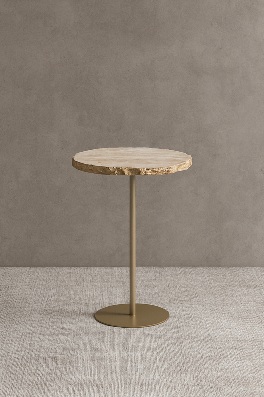 Linha Zera - Mármore Travertino Nacional Orgânica Pintura Mettalik Ouro Borda - Base cor Champanhe