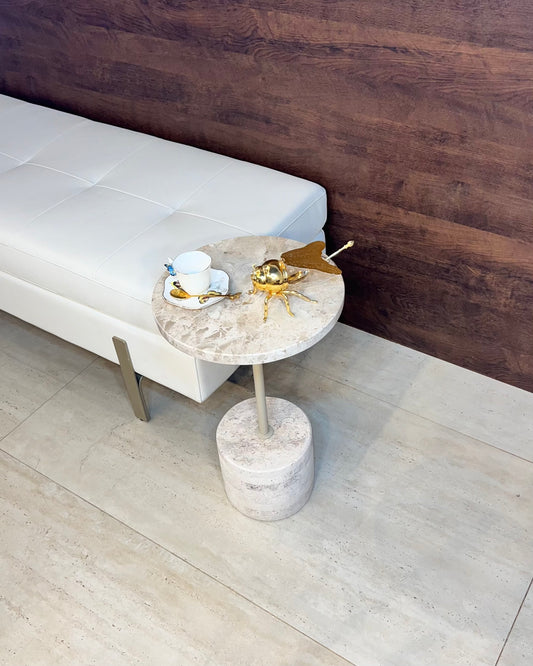 Mesa Lateral Bloco - Base Mármore Travertino Nacional-