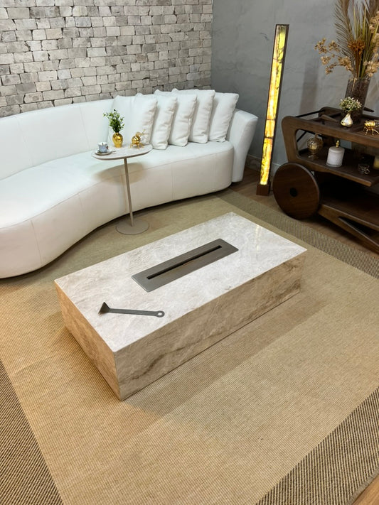 Mesa de Centro com Lareira Quartzito Perla Santana