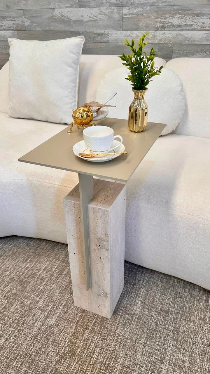 Mesa Lateral - Merlot Bege - Base Mármore Travertino Romano