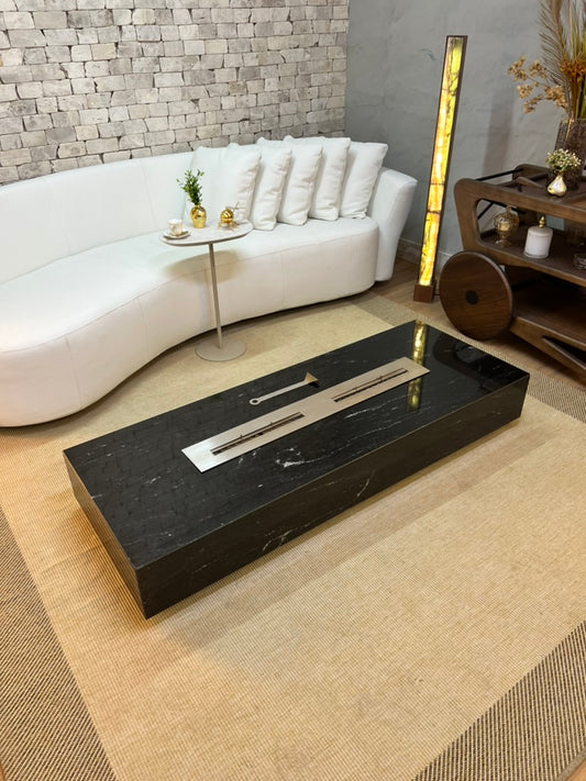 Mesa de Centro Vulcano com Lareira  Mármore Black Star
