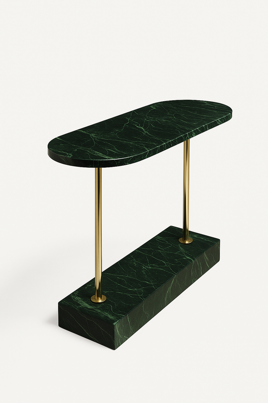 Mesa Aparador - Mármore Verde Esplendor / Haste cor Dourada