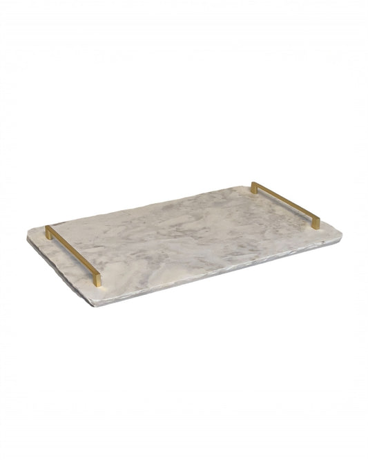 Bandeja - Adega Bar Mármore Calacatta - Alça Slim Dourada 30x50 Cm