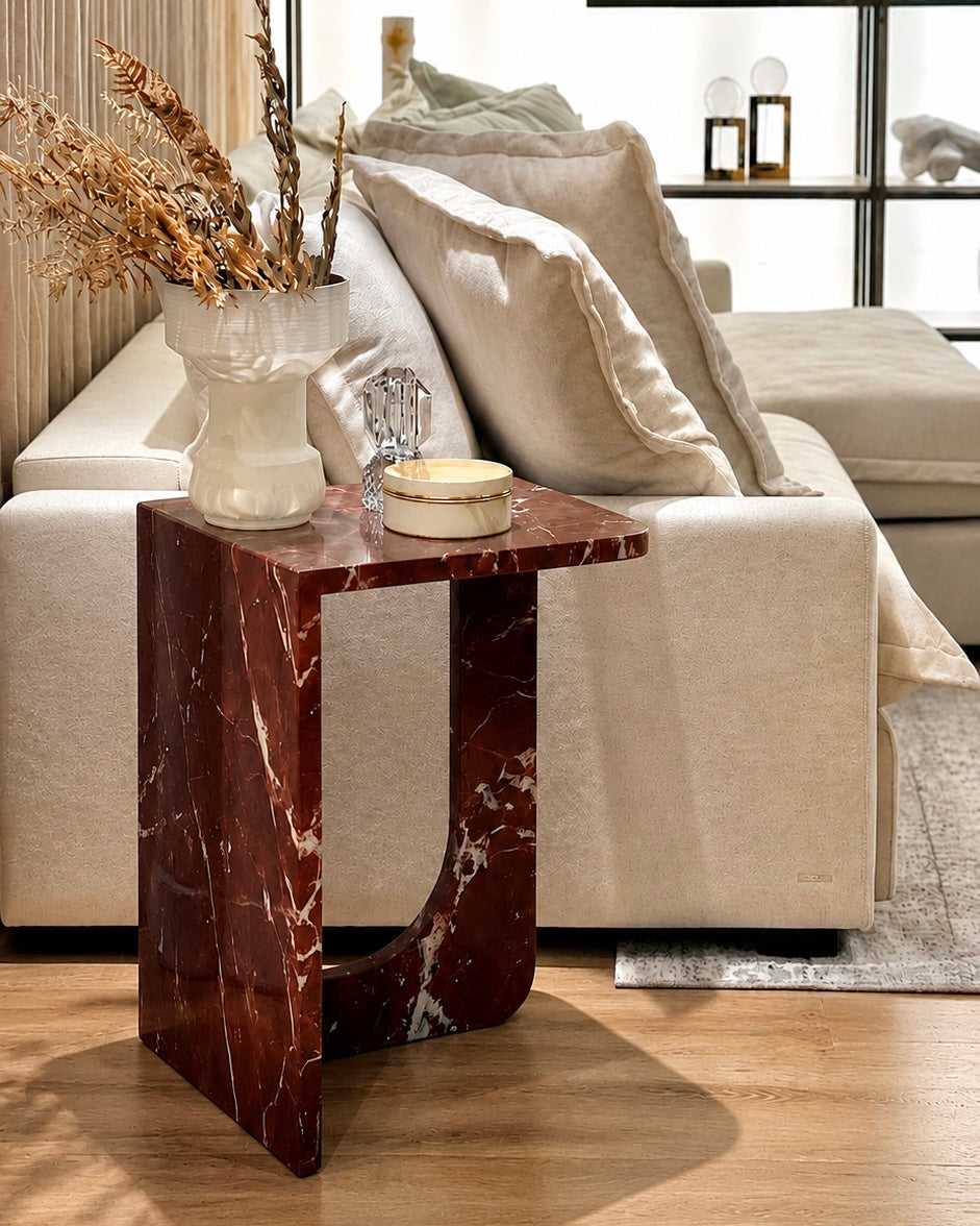 Mesa Lateral Bélgica - Mármore Vermelho Napoleon