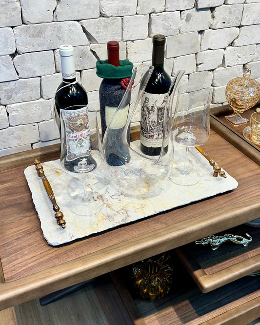 Bandeja Adega -  Bar Quartzito Perla Santana Alça Colonial 30x50 Cm