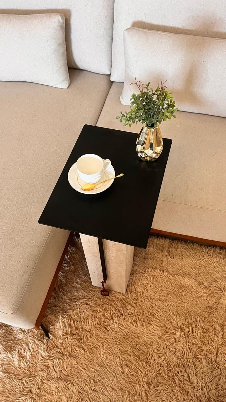 Mesa Lateral - Merlot Preta - Base Mármore Travertino Romano Legítimo