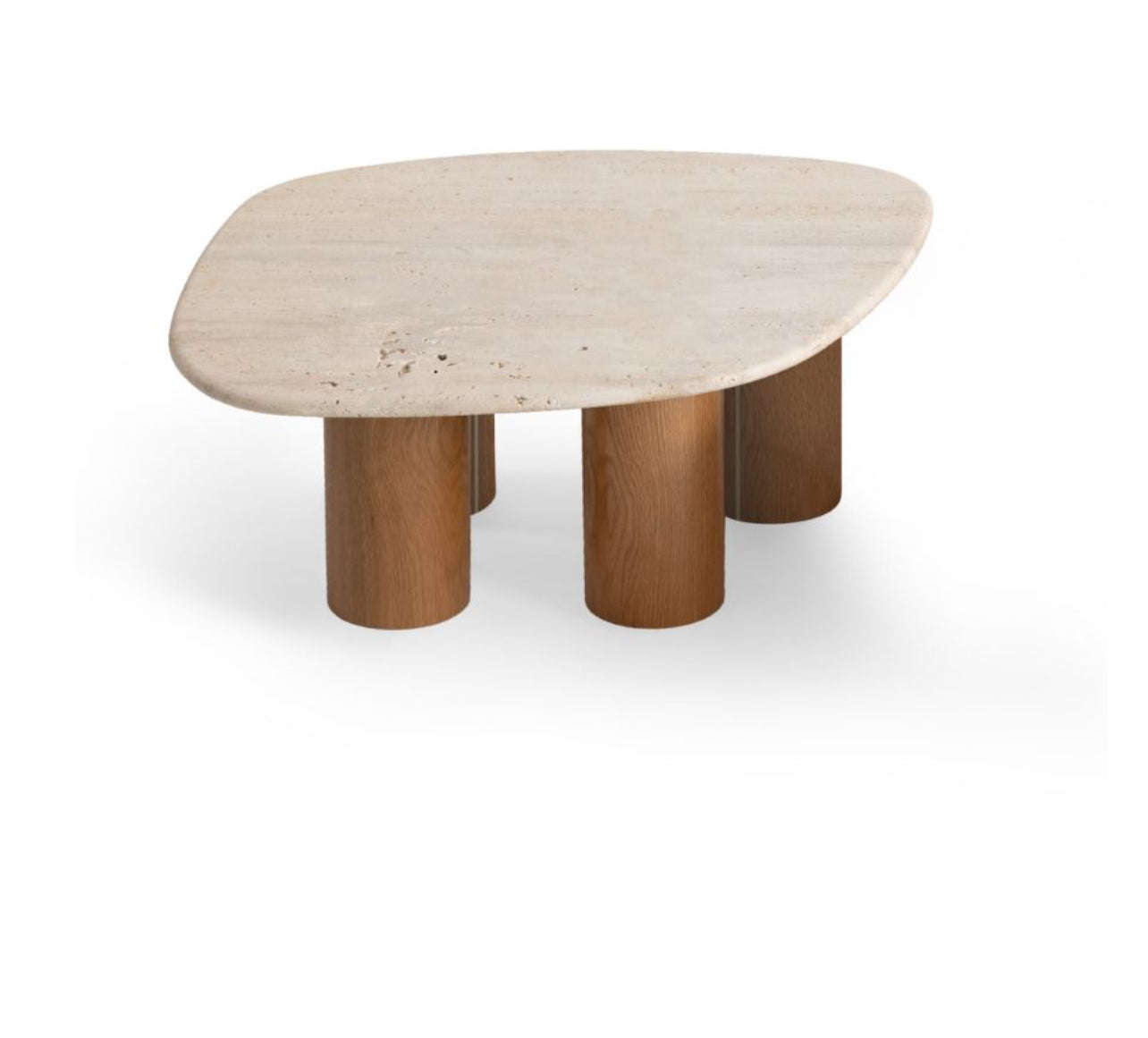 Mesa de Centro - Concha Mármore Travertino Romano Legítimo - Base Cilíndrica Pequena