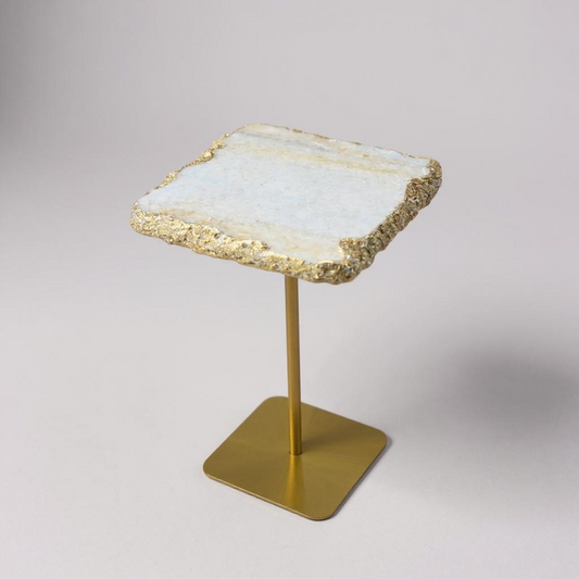Mesa de Apoio - Mármore Savana - Cor Bordas de Ouro