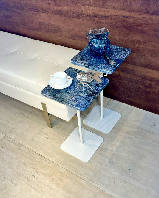 Dupla Mesas Laterais - Azul Raríssimo - 55 e 60 Cm - Base cor Branca / Peças Únicas/