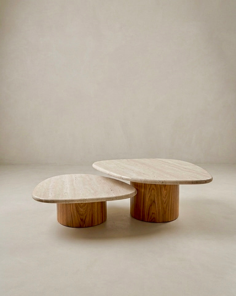 Duo Concha - Mármore Travertino  - Base Cilindro Grande