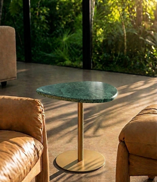 Mesa Gran Sangiovese Mármore Verde Guatemala - Base Cilindro Aço Carbono