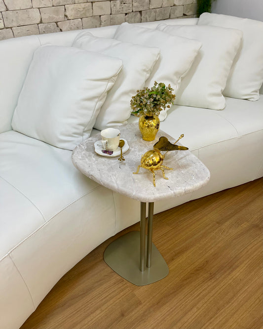 Linha Concha - Mármore Travertino White Cream - Textura Levigado (Sem Brilho) - Base cor Champanhe
