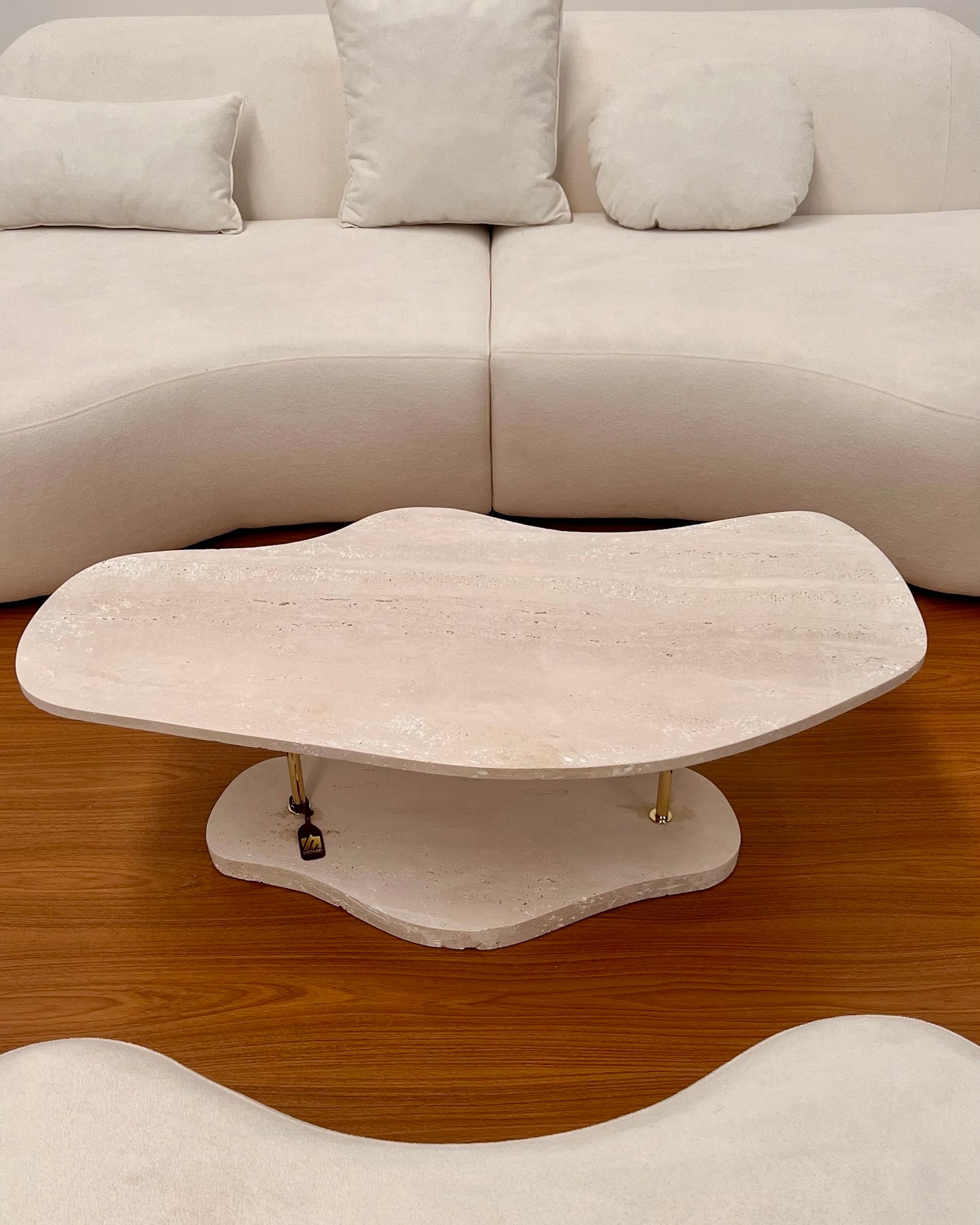 Mesa de Centro - Dunas Mármore Travertino Romano com Base