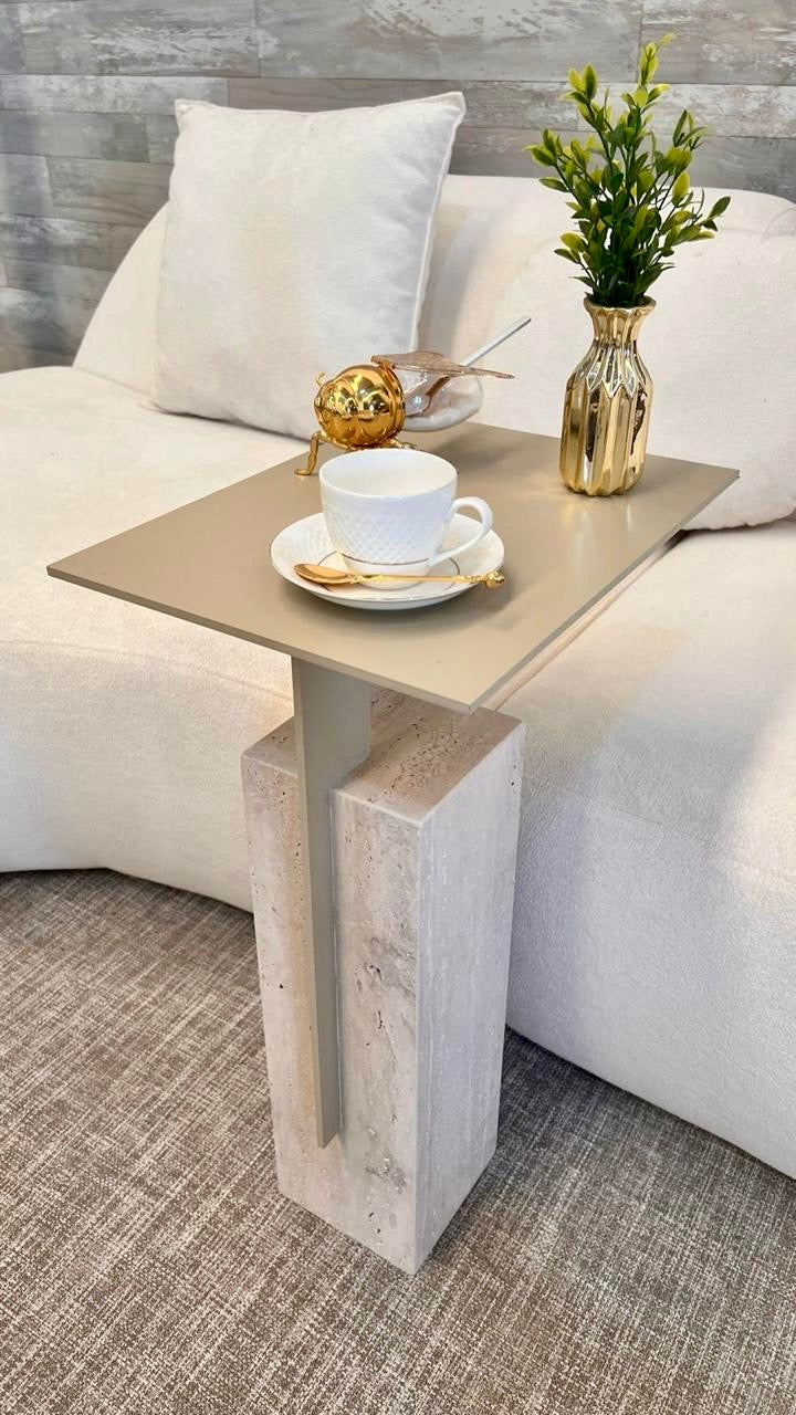 Mesa Lateral - Merlot Bege - Base Mármore Travertino Romano