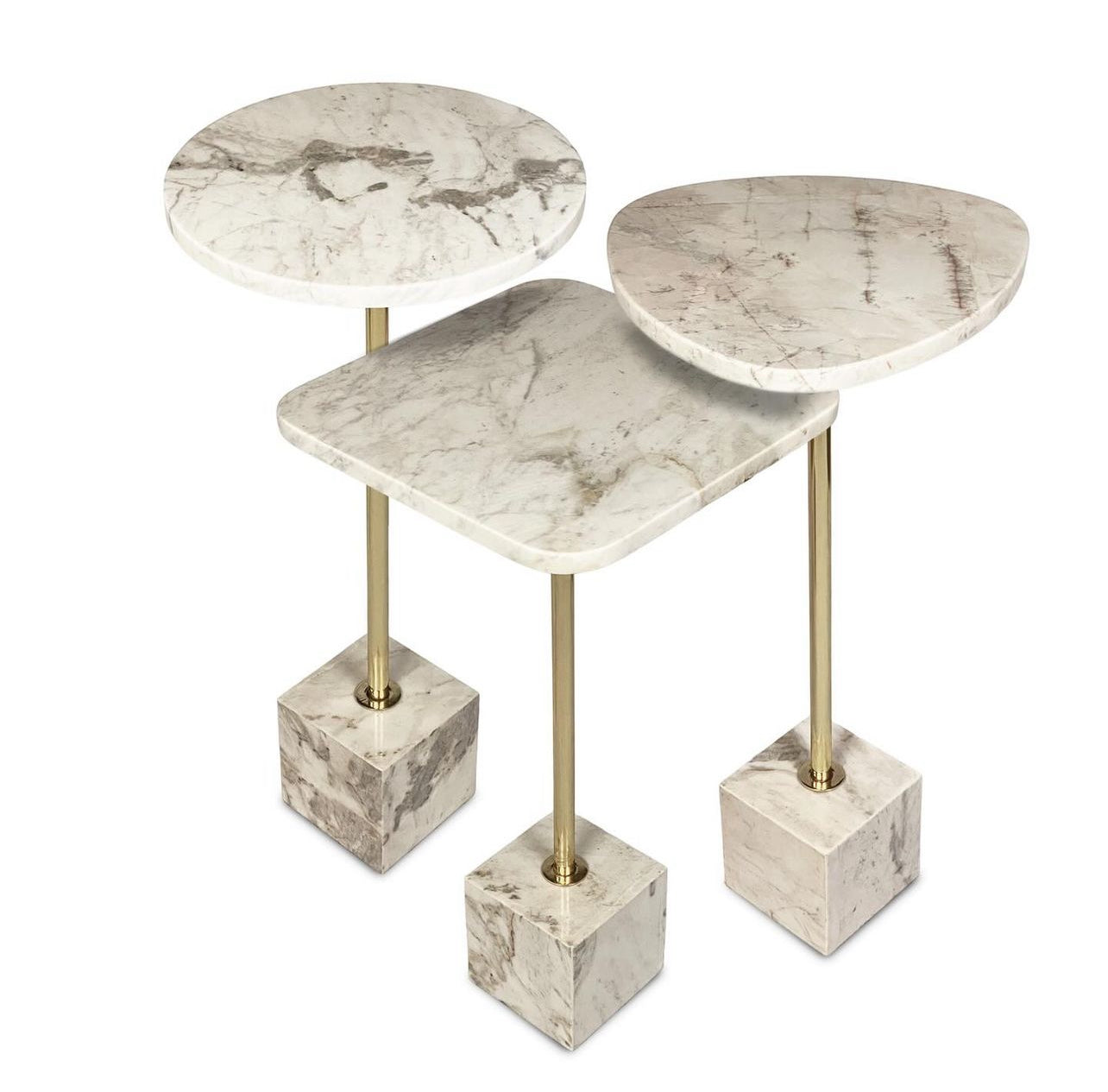 Trio - Trio de mesas em Mármore Calacatta Michelângelo em 3 alturas - 65, 60 , 55 Cm de Altura