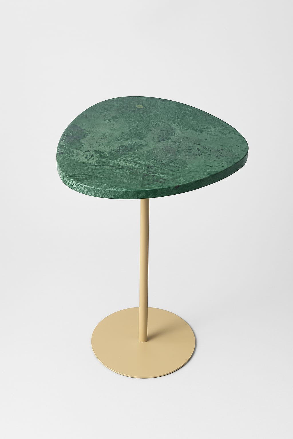Mesa de Apoio - Linha Essencialle - Mármore Verde Guatemala- Base cor Bege Redonda