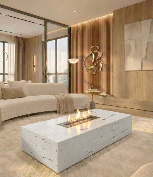 Lareira Ecológica - Mármore Travertino White Cream