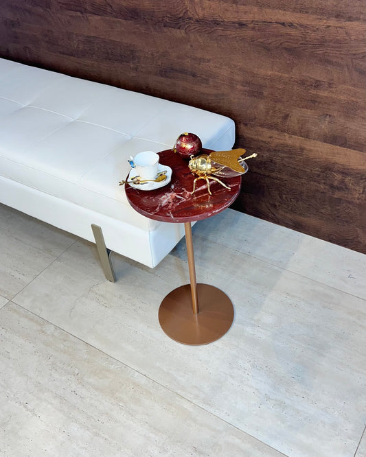 Mesa Lateral - Mármore Vermelho - Napoleão Textura Polido ( Com Brilho ) Base cor Cobre