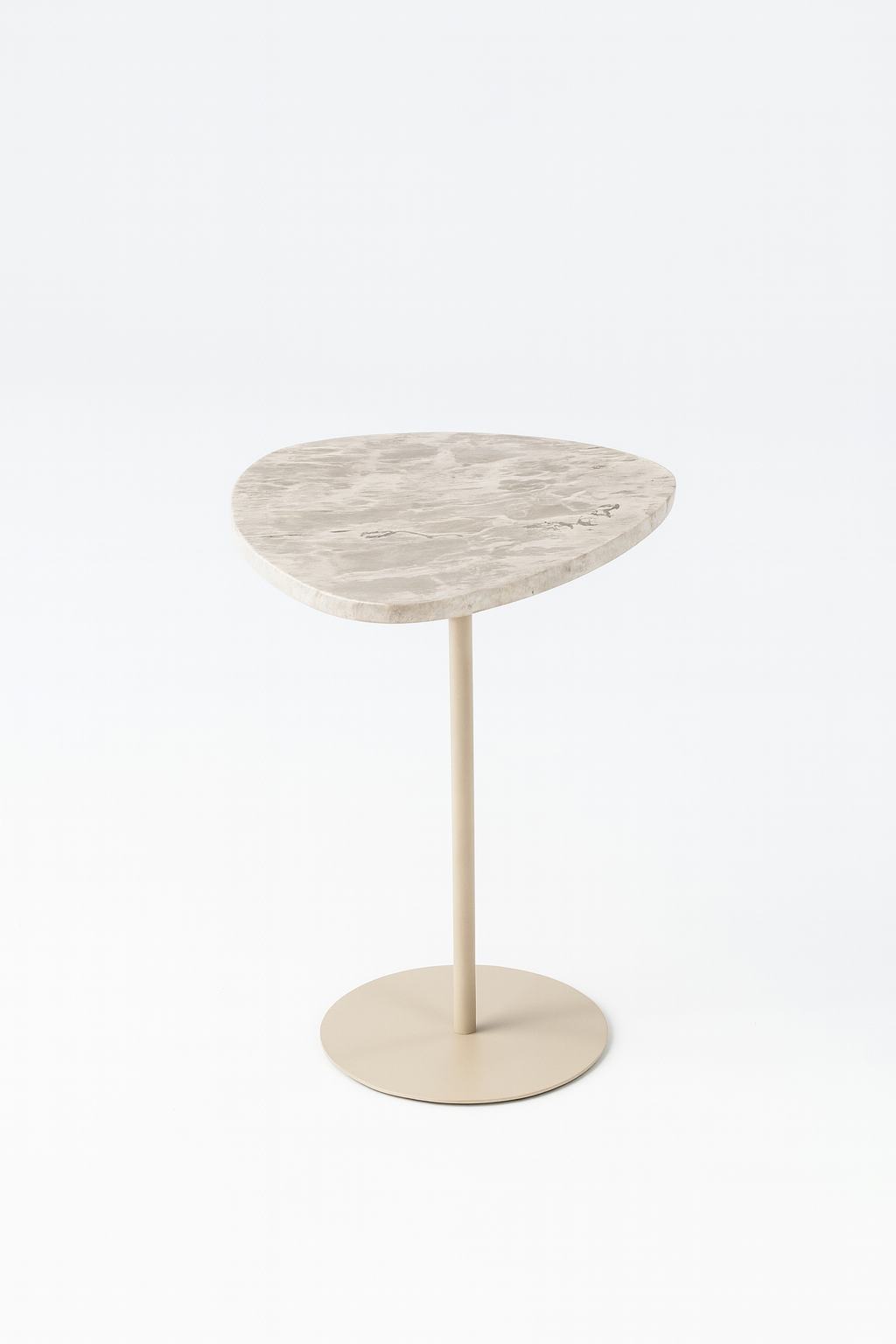 Mesa de Apoio Linha Essencialle - Mármore Travertino Nacional (Levigado Textura Natural) - Base cor Bege