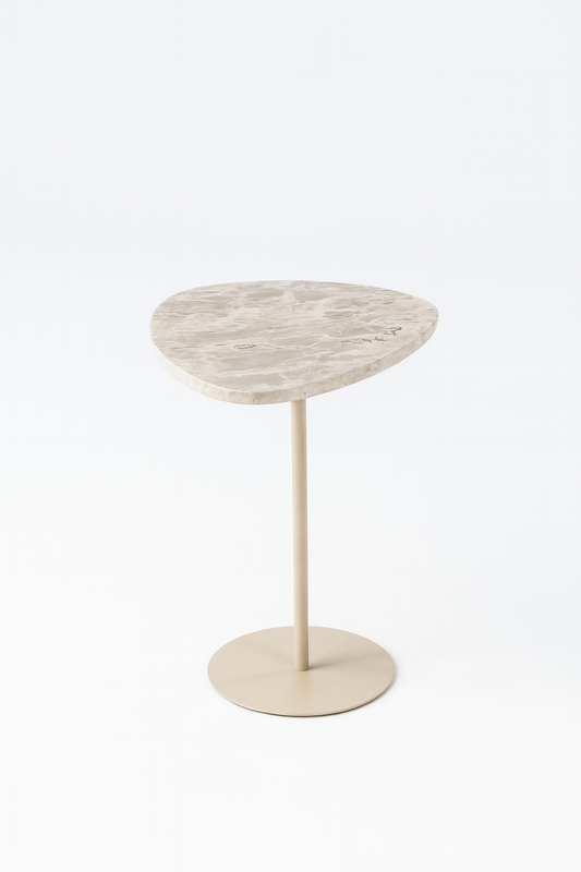 Mesa de Apoio Linha Essencialle - Mármore Travertino Nacional (Levigado Textura Natural) - Base cor Bege