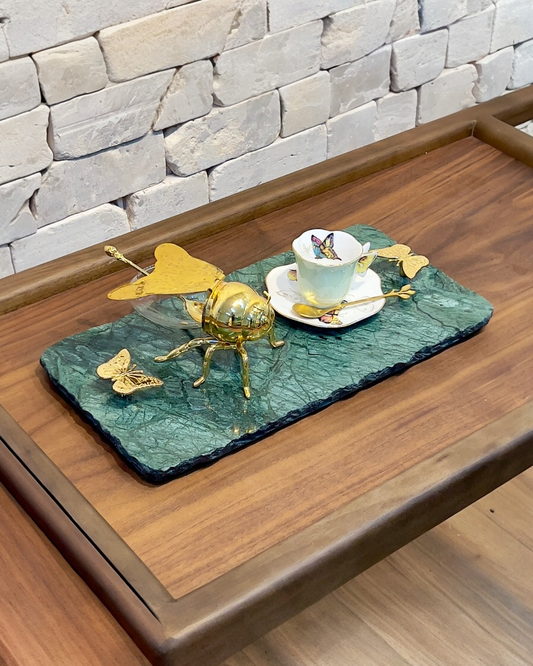 Bandeja - Mármore Verde Guatemala com Borboletas 20x40